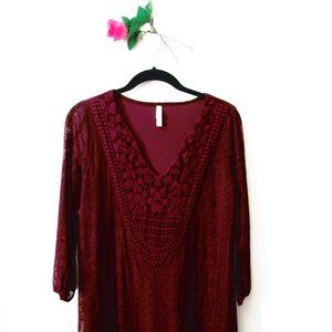 Xhileration Lined Laced Burgandy Boho Dress M